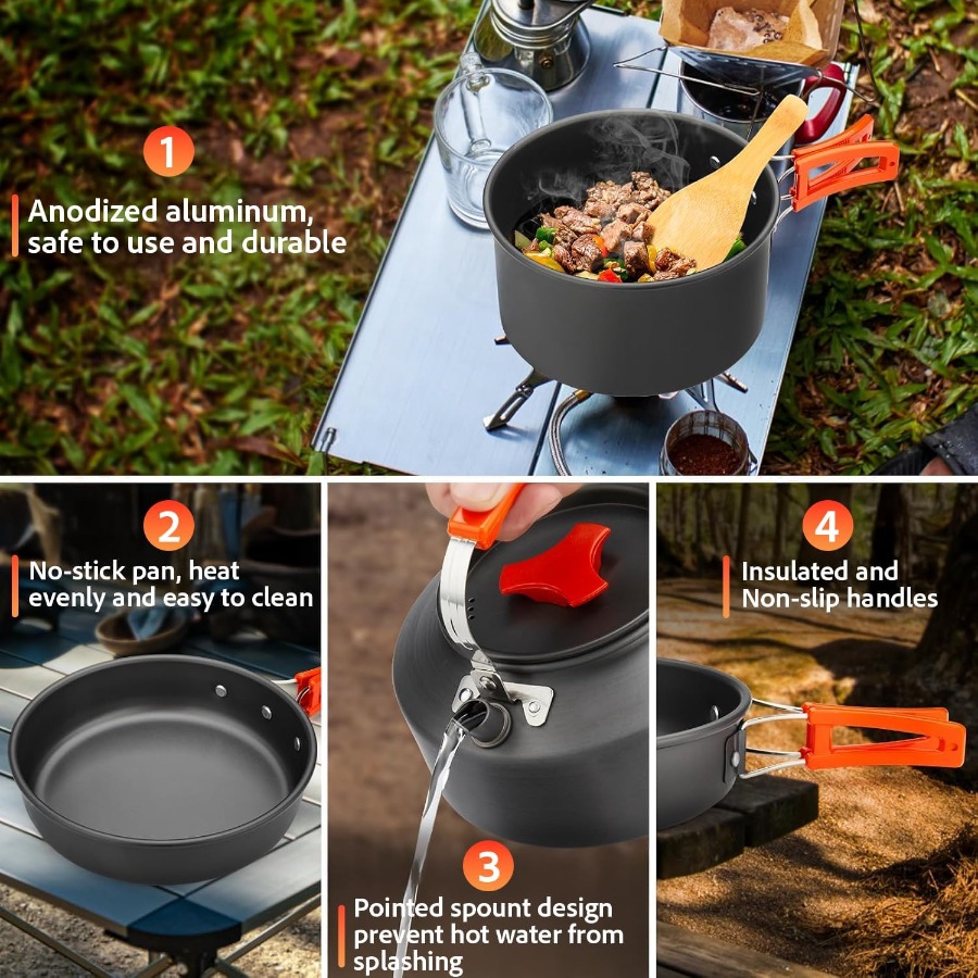 Набор посуды для кемпинга: кас – обзор и цена Camping Hiking Cooking